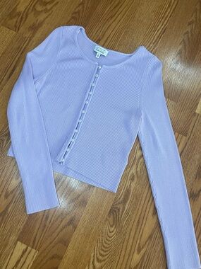& Other Stories Ribbed Lavender Button Front Top Long Sleeve Size L